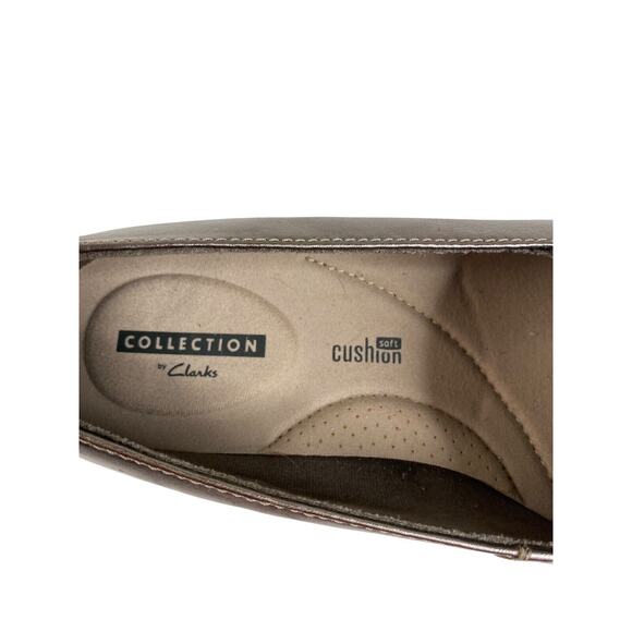 New Clarks Juliet Lora Pewter Leather Soft Gold Loafer Metallic Slip On Size 6.5 - Picture 5 of 8